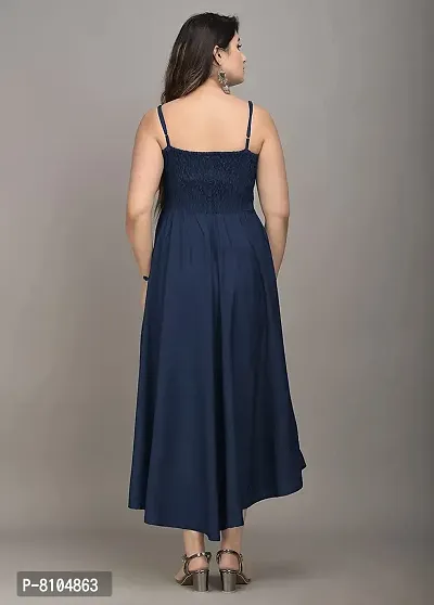 Women's Solid/Plain Rayon Fabric Sleeveless Shoulder Straps Flared A-Line Western Long Gown (XX-Large, Navy_Blue)-thumb3