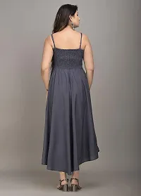 Women's Solid/Plain Rayon Fabric Sleeveless Shoulder Straps Flared A-Line Western Long Gown (Small, Grey)-thumb2