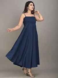 Women's Solid/Plain Rayon Fabric Sleeveless Shoulder Straps Flared A-Line Western Long Gown (Large, Navy_Blue)-thumb3