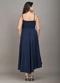 Women's Solid/Plain Rayon Fabric Sleeveless Shoulder Straps Flared A-Line Western Long Gown (Large, Navy_Blue)-thumb2