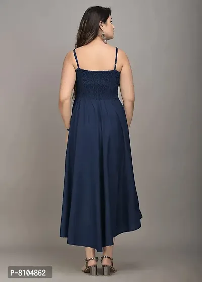 Women's Solid/Plain Rayon Fabric Sleeveless Shoulder Straps Flared A-Line Western Long Gown (Large, Navy_Blue)-thumb3