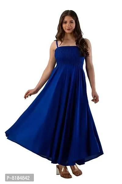 Women's Solid/Plain Rayon Fabric Sleeveless Shoulder Straps Flared A-Line Western Long Gown