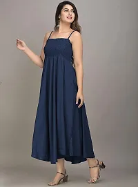 Women's Solid/Plain Rayon Fabric Sleeveless Shoulder Straps Flared A-Line Western Long Gown (XX-Large, Navy_Blue)-thumb1