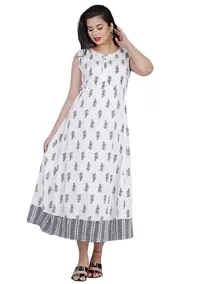 Women's Rayon Anarkali Printed Kurti with Jacket (Grey-L)-thumb1