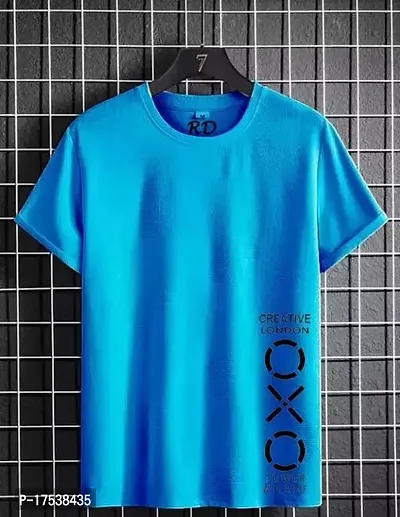 Reliable Blue Polyester Printed Round Neck Tees For Men