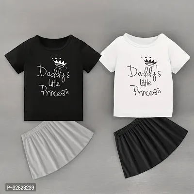 Fabulous Cotton Blend Printed T-Shirts with Skirt Set For Girls- Pack Of 2-thumb0