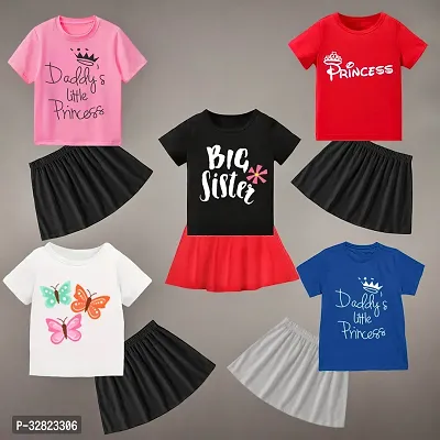 Fabulous Cotton Blend Printed T-Shirts with Skirt Set For Girls- Pack Of 5-thumb0