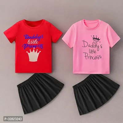 Fabulous Cotton Blend Printed T-Shirts with Skirt Set For Girls- Pack Of 2-thumb0