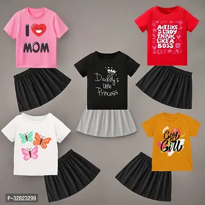 Fabulous Cotton Blend Printed T-Shirts with Skirt Set For Girls- Pack Of 5-thumb0