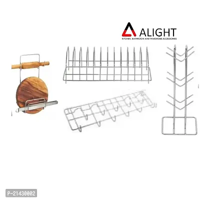 ALIGHT Utensil Kitchen Rack Steel Stainless Steel Cup Stand  Plate Stand  Chakla Belan Stand  Hook Rail for
