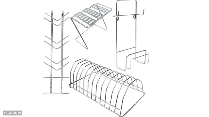 ALIGHT premium stainless steel pack of 4 plate stand ,cup stand, spoon stand, belan-chakla stand.