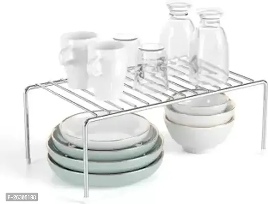 ALIGHT  Utensil Kitchen Rack Steel Pack of 3 Kitchen Dish Rack | Expandable Storage Shelves for Kitchen Cabinets | Multipurpose Organizer Extend up to 580 mm Containers Kitchen Rack (Steel)-thumb0