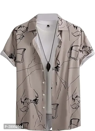 Stylish Peach Cotton Short Sleeves Casual Shirt For Men-thumb0