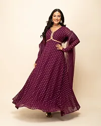 Women Wine Georgette Printed Gown With Dupatta-thumb4