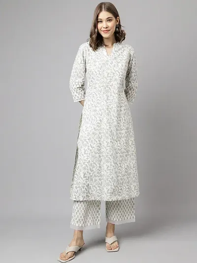 Stylish Cotton A-Line Printed Kurta With Bottom Set