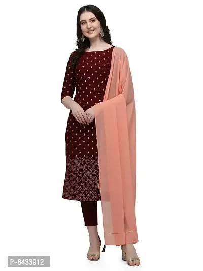 FIORRA Women's Maroon Poly Crepe Straight Kurta with Pant and Dupatta