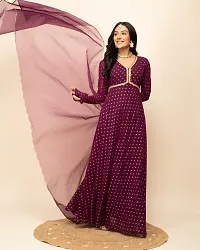 Women Wine Georgette Printed Gown With Dupatta-thumb1