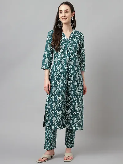 Stylish Cotton A-Line Printed Kurta With Bottom Set