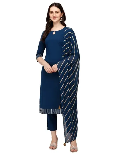 Fancy Poly Crepe Kurta, Bottom and Dupatta Set