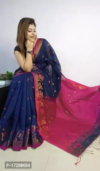 Classic Cotton Silk Saree with Blouse piece For Women-thumb0