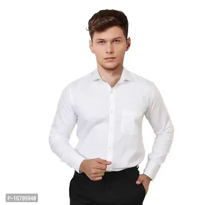 Solid Plain Formal Cotton Shirt for Men (XX-Large, White)