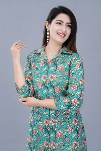 Fancy Green Cotton Printed Co-Ords Sets For Women-thumb1