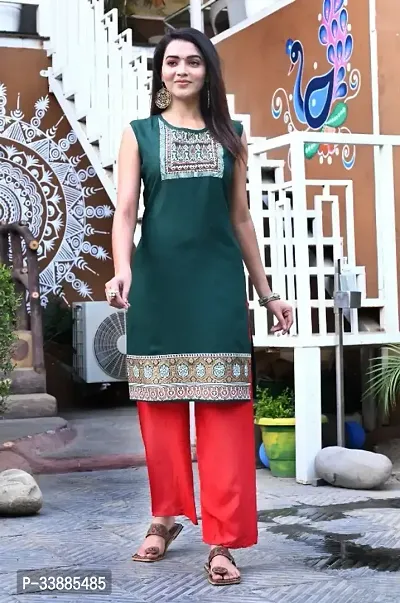 Stylish Green Printed Rayon Kurta For Women-thumb0