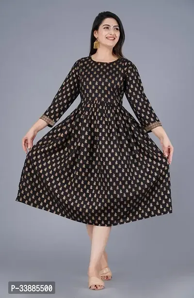 Stylish Black Printed Rayon Kurta For Women-thumb0