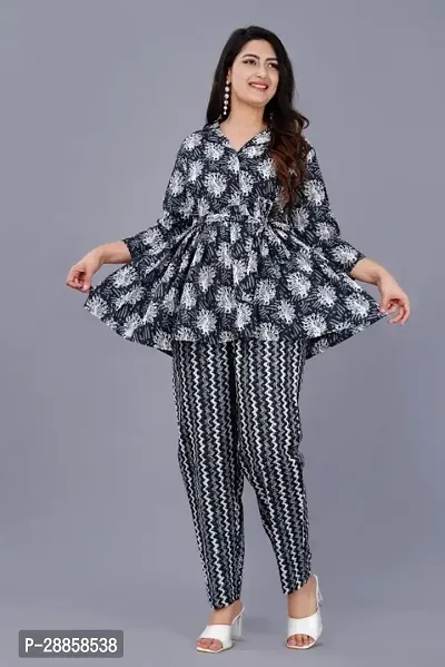 Fancy Black Cotton Printed Co-Ords Sets For Women