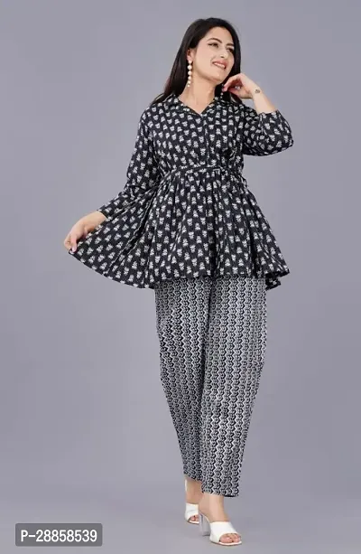 Fancy Black Cotton Printed Co-Ords Sets For Women