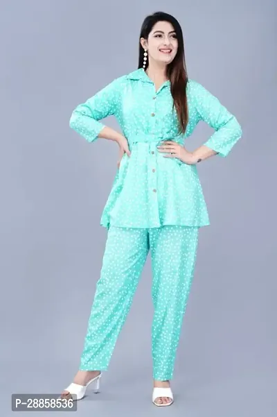 Fancy Turquoise Cotton Printed Co-Ords Sets For Women