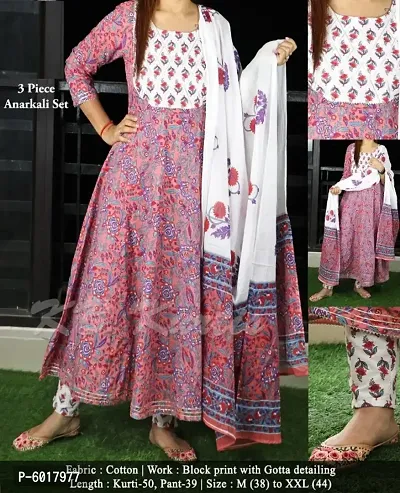Stunning Cambric Cotton Printed Kurta with Pant And Mulmul Dupatta Set For Women