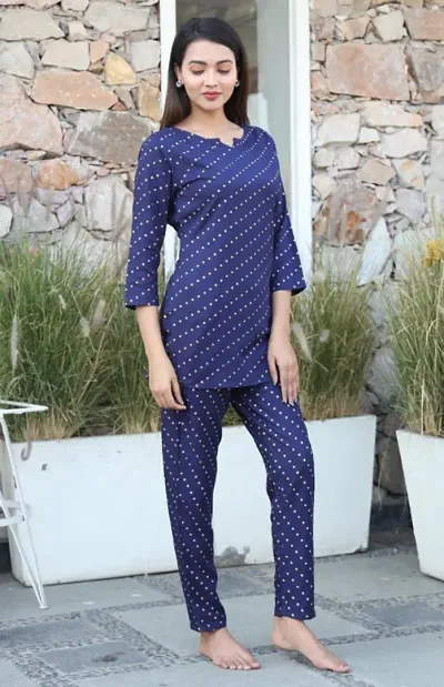 Alluring Rayon Printed Night Kurti with Pajama Set For Women