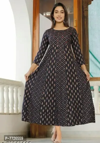 Stylish Rayon Round Neck 3/4 Sleeves Printed Kurta For Women