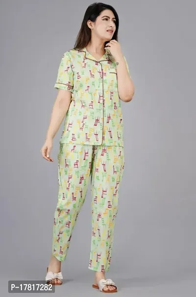 Rayon Printed Night Shirt Pajama Set For Women/Night Suit Set-thumb0