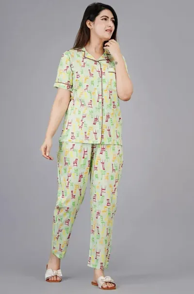 Alluring Rayon Printed Night Top with Pajama Set For Women