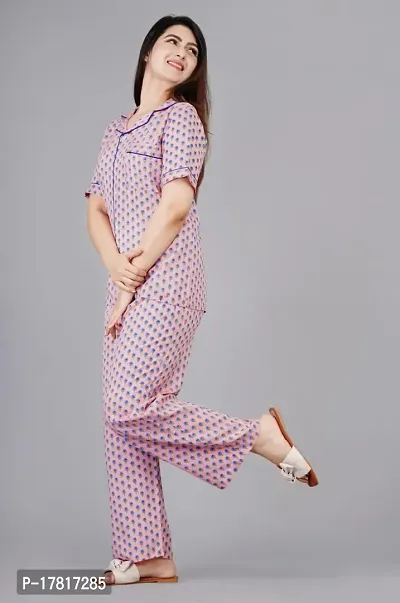 Rayon Printed Night Shirt Pajama Set For Women/Night Suit Set-thumb2