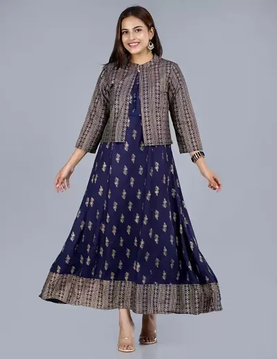 Beautiful Rayon Stitched Ethnic Gown with Jacket