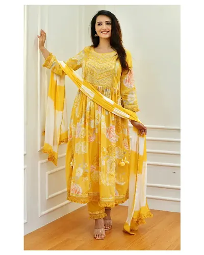 Fancy Rayon Kurta Bottom And Dupatta Set For Women