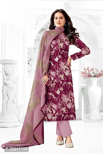 Elegant Crepe Printed Dress Material With Dupatta For Women