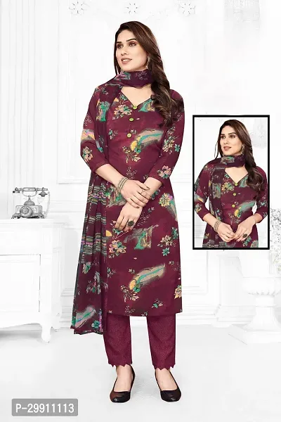 Elegant Crepe Printed Dress Material With Dupatta For Women