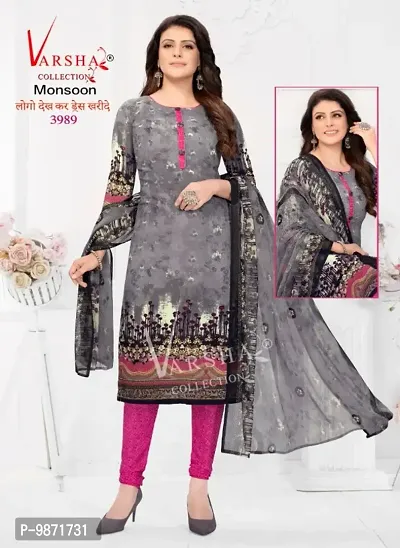 Classic Synthetic Printed Dress Material with Dupatta for Women-thumb0