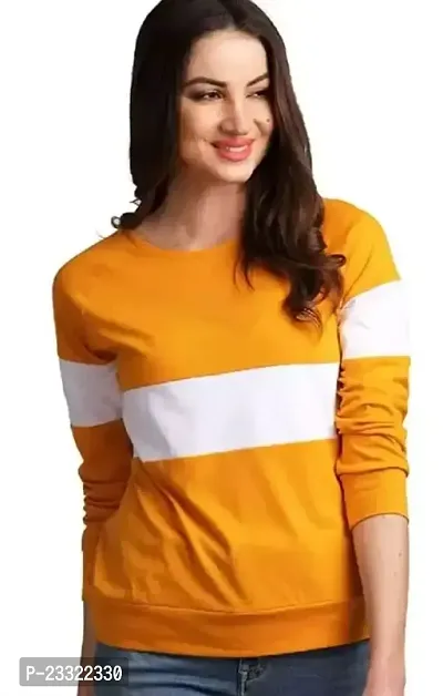 Colorblock Full Sleeve Round Neck Casual Women T-shirt-thumb0