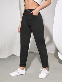 Stylish Black Denim Solid Jeans For Women-thumb2