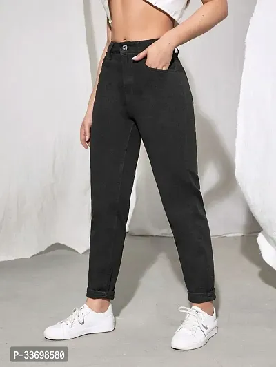 Stylish Black Denim Solid Jeans For Women-thumb3