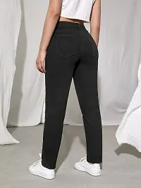 Stylish Black Denim Solid Jeans For Women-thumb3