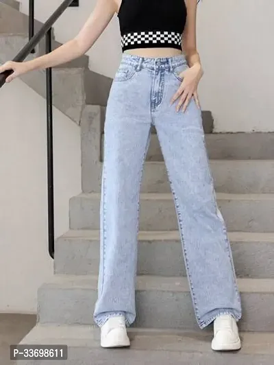 Stylish Blue Denim Solid Jeans For Women-thumb2