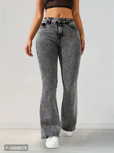 Stylish Grey Denim Solid Jeans For Women-thumb0