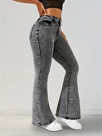 Stylish Grey Denim Solid Jeans For Women-thumb1