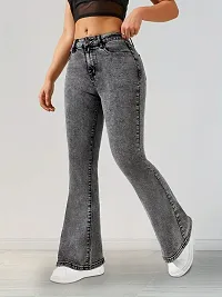 Stylish Grey Denim Solid Jeans For Women-thumb2